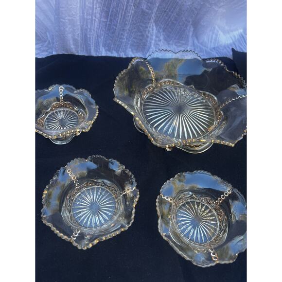 Antique EAPG Bead and Scroll- Set OfLarge Serving Bowl And 3 Small Berry Bowls - Picture 3 of 8